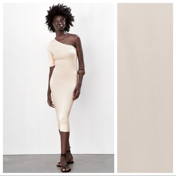 Zara Dresses & Skirts - NWT. Zara Cream Asymmetric Knit Dress Size M.